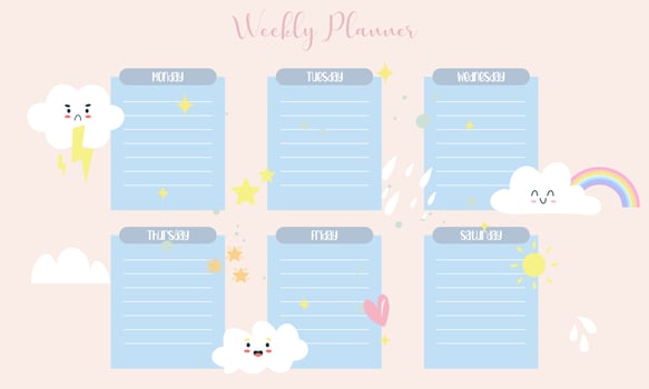 Cute weekly planner background.Vector illustration for kid and baby vector