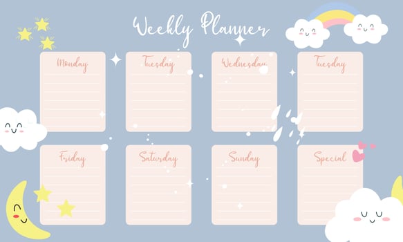 Cute weekly planner background.Vector illustration for kid and baby vector