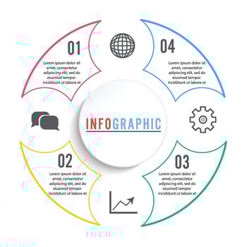 Vector infographic circle template with 4 steps, parts, options, sectors, stages. Can be used for graph, pie chart, workflow layout, cycling diagram, brochure, report, presentation.
