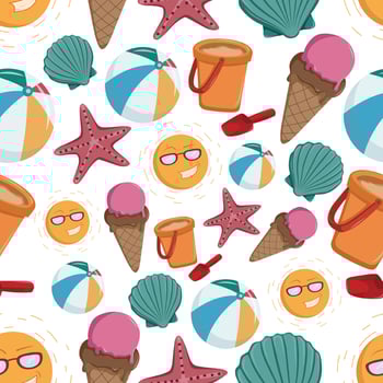 seamless pattern of summer icons or elements on white background vector
