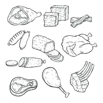set of hand drawn meat or steak on white background vector