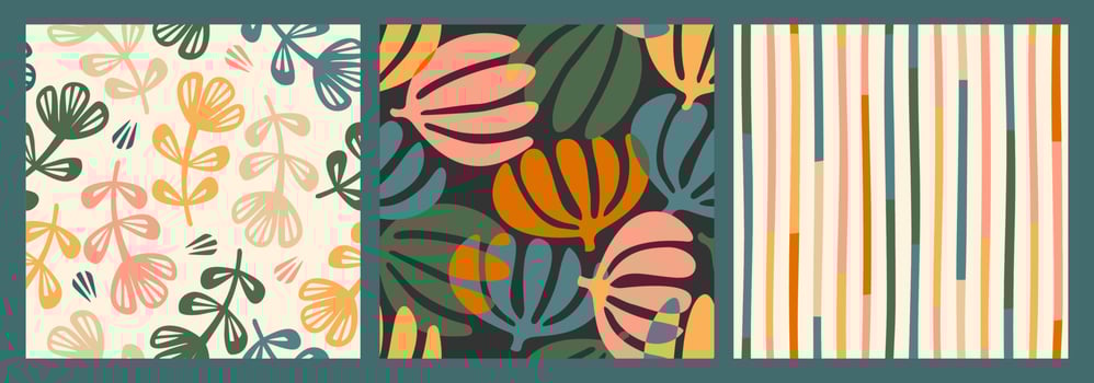 Set of abstract simple seamless pattern with flowers. Modern design for paper, cover, fabric, interior decor and other use. vector