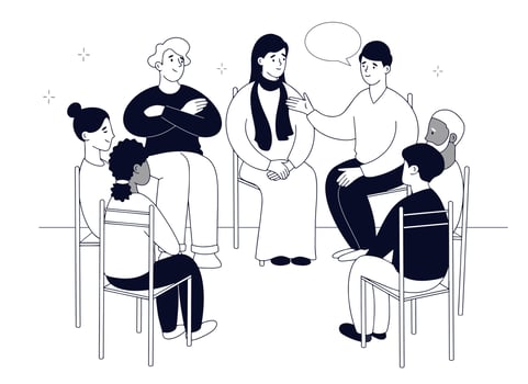 People are sitting on chairs. Concept of Addiction Treatment in Group Therapy vector