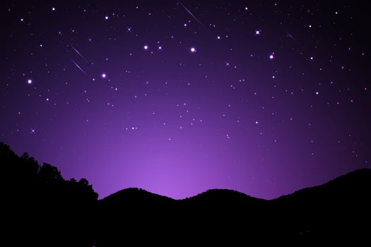 Night landscape with silhouettes of mountains and sky with stars, Starry night sky background. Dark blue sky with shinning stars, vector illustration