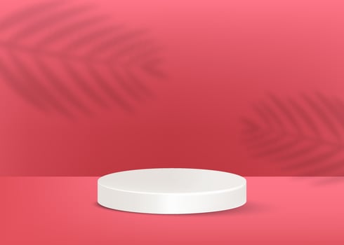 White product podium with tropical palm shadow on the pink background Vector