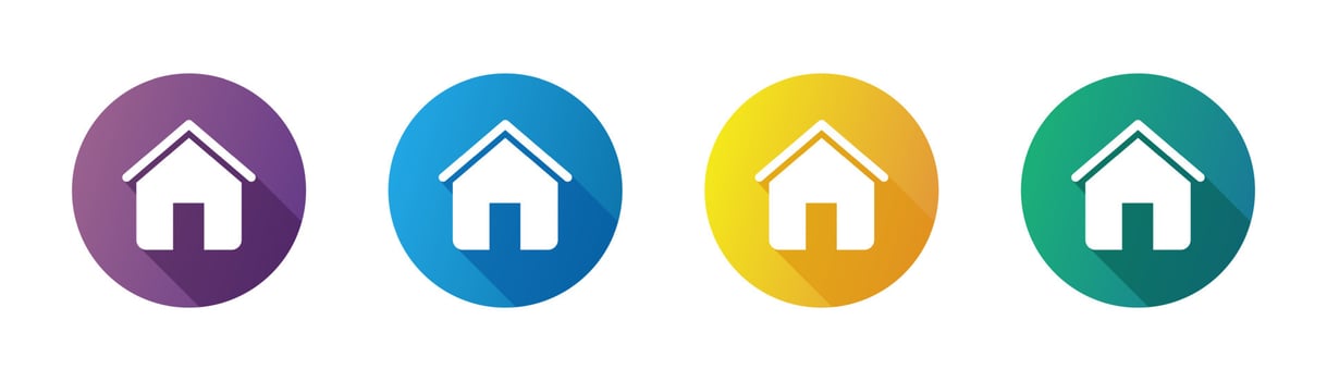 Home icon with shadow icon set. Flat style houses symbols for apps and websites. Main page button. vector