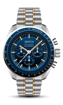 Realistic watch clock chronograph stainless steel dark blue design luxury fashion object for men on white background vector