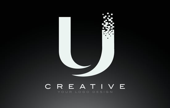 U Initial Letter Logo Design with Digital Pixels in Black and White Colors. vector