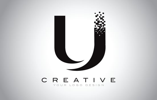 U Initial Letter Logo Design with Digital Pixels in Black and White Colors. vector