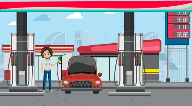 Gas station cartoon scene vector