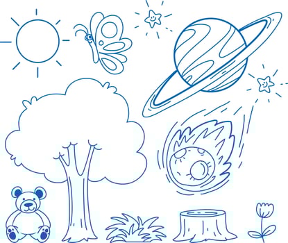 Set of simple children hand drawing objects vector