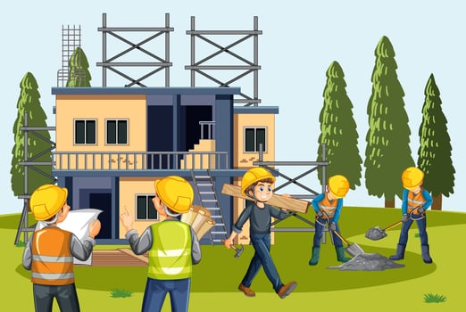 House construction site with workers vector