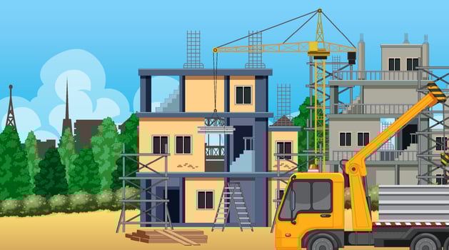 Building construction site scene vector