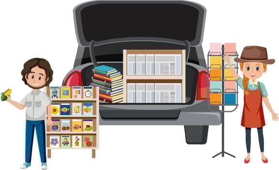 People selling books in the market vector