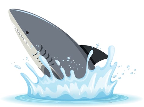 A water splash with shark on white background vector