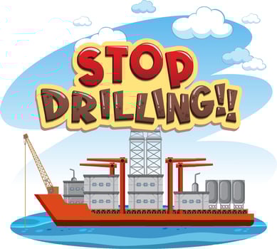 Stop drilling cartoon word logo design vector