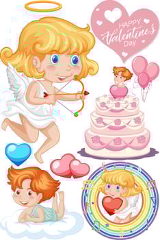 Valentine theme with cupid and cake vector