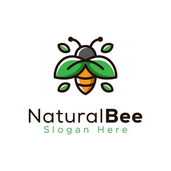 natural bee leaf logo design vector template