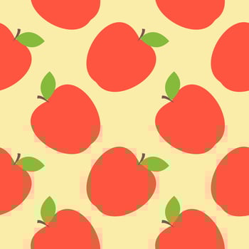 Flat design red apples seamless pattern background. Ripe, red apples with a leaf, geometric seamless pattern on a white background, vector. vector