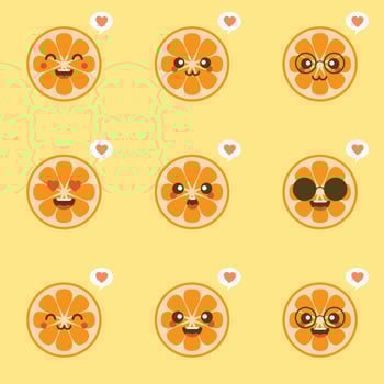 cute and kawaii Cartoon character orange. Healthy Happy Organic Fruit Character Illustration. Citrus fruits that are high in vitamin C. Sour, helping to feel fresh. vector