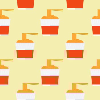 Instant Noodles and chopsticks vector seamless pattern. Asian food print isolated