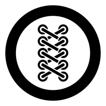 Shoelace of sneaker shoes Tying shoelaces Fastening rope Stitch concept Schemes of tying shoelaces Shoe lace icon in circle round black color vector illustration flat style image