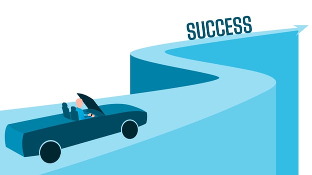 The man is driving the car on the road to success. motivational character illustration, startup business character vector illustration.