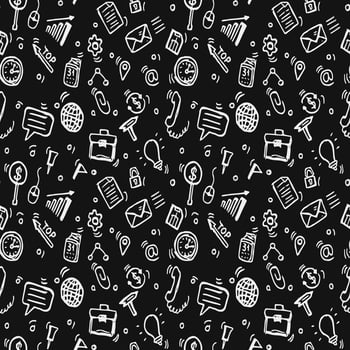 seamless pattern with business set icons. Doodle vector with business icons on black background.Vintage business icons,sweet elements background for your project
