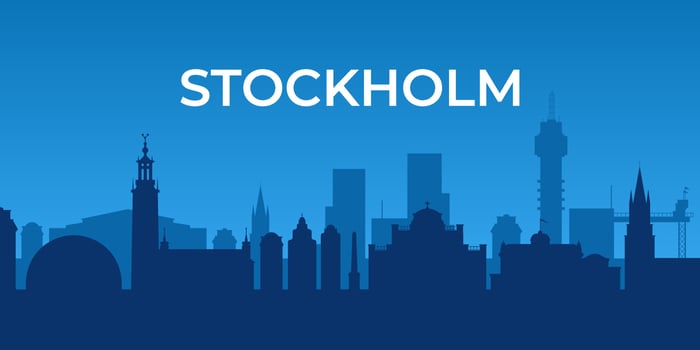 Horizontal banner of Stockholm. Stockholm skyline in blue, Sweden. vector