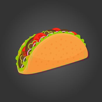 Tacos with meat and vegetables. Traditional Mexican fast food. vector