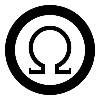 Omega greek symbol capital letter uppercase font icon in circle round black color vector illustration flat style image
