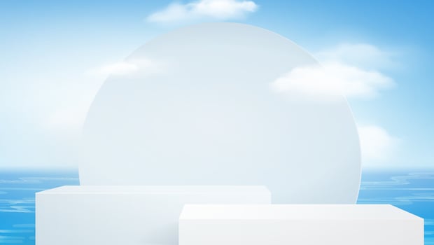 Display background vector 3d color rendering with podium and cloud white scene, cloud 3d minimal background 3d rendering color pastel podium. Stage on cloud render background