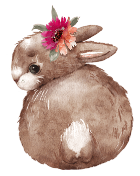 Brown rabbit with a flower on its head. png
