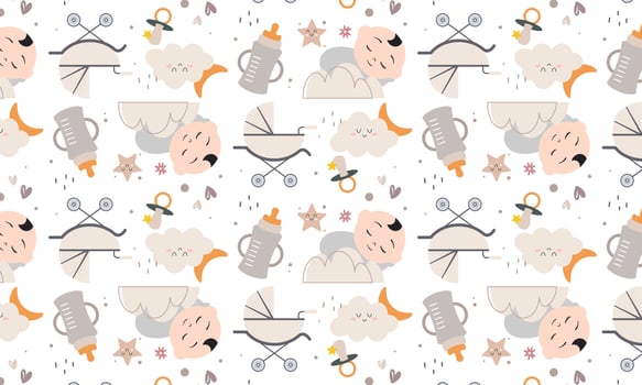 Baby shower pattern for baby room decoration with cute pictures vector