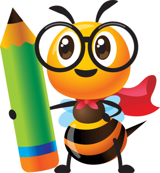 Back to school. Cartoon cute bee character holding a big red pencil png