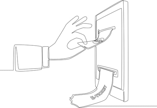 Continuous one line drawing of  smartphone with digital bill ticket and payment. Single line draw design vector graphic illustration