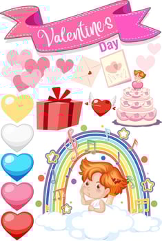 Valentine theme with cupid and rainbow music vector