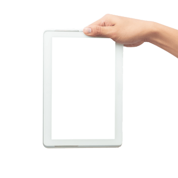 Hand using tablet computer mockup cutout, Png file