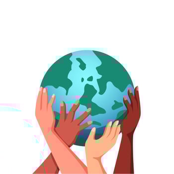 illustration of many hands supporting the earth vector