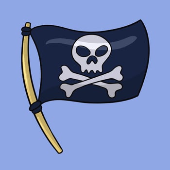 A collection of pirate-themed pictures, a black pirate flag. a design element for a holiday, children's games. Vector illustration