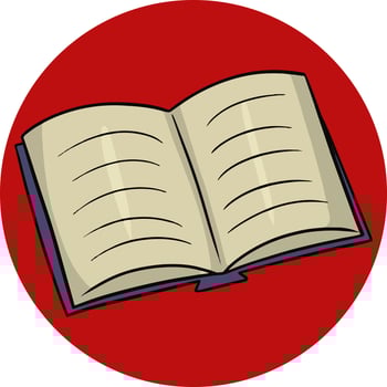 Open book, Round card with a textbook on a red background, vector illustration, design element