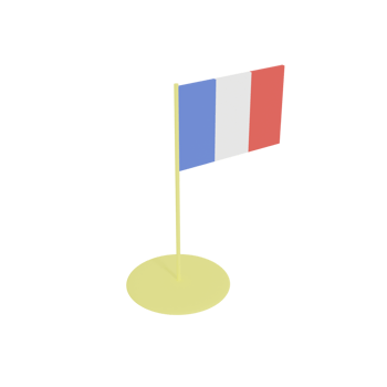 Flag of French Republic on flagpole, plastic toy, 3D rendering model. png