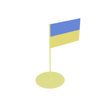 Flag of Ukraine on flagpole, plastic toy, 3D rendering model. png