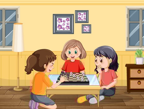 Children playing chess board at home vector