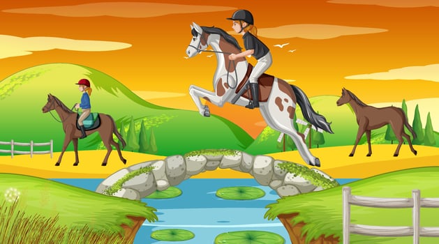Horse riding scene with jockey and horse vector