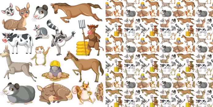 Seamless pattern with cartoon wild animals vector
