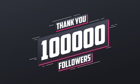 Thank you 100000 followers, Greeting card template for social networks. vector