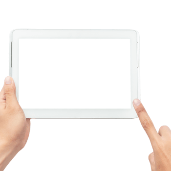 Hand holding tablet computer with screen mockup png