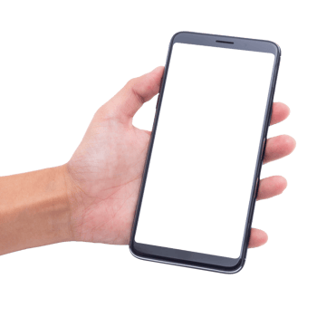 Hand holding smartphone with screen mockup png