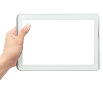 Hand holding tablet computer with screen mockup png